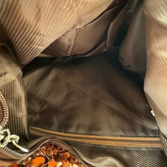 Y2K Sequin Shaggy Shoulder Bag Purse Brown Shiny Sparkly - Picture 13 of 13